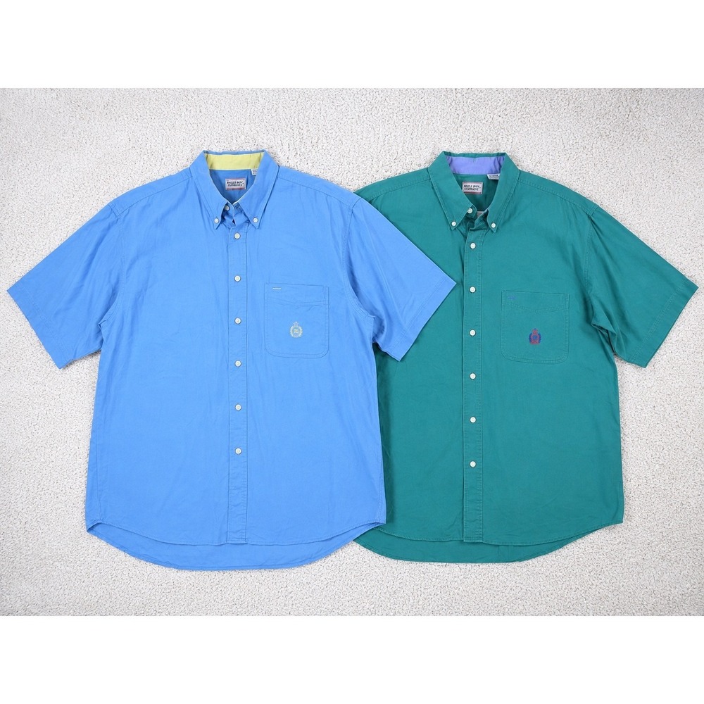 Bugle Boy Button Front Shirt Mens L Blue Green 90s Cotton‎ Bundle 2pk